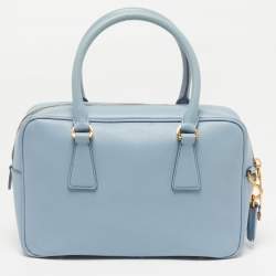 Pre Owned Prada Bauletto Pale Blue Saffiano Lux Leather Zip Satchel