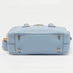 Pre Owned Prada Bauletto Pale Blue Saffiano Lux Leather Zip Satchel