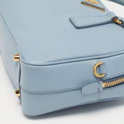 Pre Owned Prada Bauletto Pale Blue Saffiano Lux Leather Zip Satchel