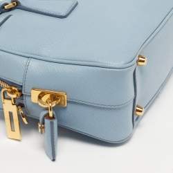 Pre Owned Prada Bauletto Pale Blue Saffiano Lux Leather Zip Satchel