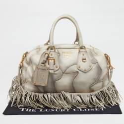 Pre Owned حقيبة بولر برادا بتأثير أومبري جلد سرب قريدي وباتشورك تمساح وسحلية أبيض