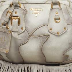 Pre Owned حقيبة بولر برادا بتأثير أومبري جلد سرب قريدي وباتشورك تمساح وسحلية أبيض