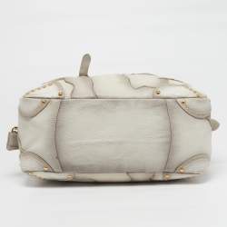 Pre Owned حقيبة بولر برادا بتأثير أومبري جلد سرب قريدي وباتشورك تمساح وسحلية أبيض