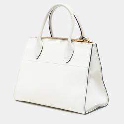 Pre Owned Prada White City Calf Trimmed Saffiano Greche Paradigme Bag