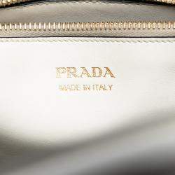 Pre Owned Prada White City Calf Trimmed Saffiano Greche Paradigme Bag