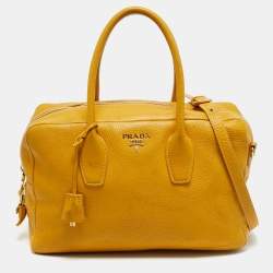 Pre Owned Prada Bauletto Mustard Vitello Diano Leather Bag