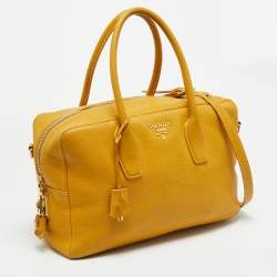 Pre Owned Prada Bauletto Mustard Vitello Diano Leather Bag