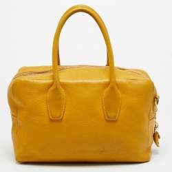 Pre Owned Prada Bauletto Mustard Vitello Diano Leather Bag