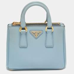 Pre Owned Prada Double Zip Mini Light Blue Saffiano Lux Leather Tote