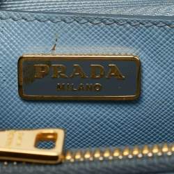 Pre Owned Prada Double Zip Mini Light Blue Saffiano Lux Leather Tote
