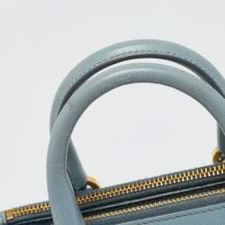 Pre Owned Prada Double Zip Mini Light Blue Saffiano Lux Leather Tote