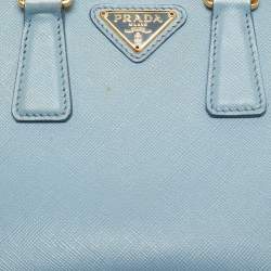 Pre Owned Prada Double Zip Mini Light Blue Saffiano Lux Leather Tote