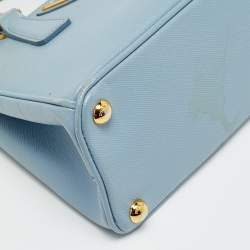 Pre Owned Prada Double Zip Mini Light Blue Saffiano Lux Leather Tote