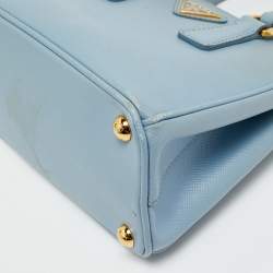 Pre Owned Prada Double Zip Mini Light Blue Saffiano Lux Leather Tote