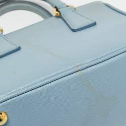 Pre Owned Prada Double Zip Mini Light Blue Saffiano Lux Leather Tote