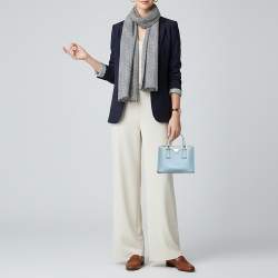 Pre Owned Prada Double Zip Mini Light Blue Saffiano Lux Leather Tote