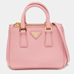 Pre Owned Prada Double Zip Mini Pink Saffiano Lux Leather Tote