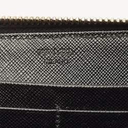 Pre Owned Prada Black Saffiano Leather Zip Around Wallet