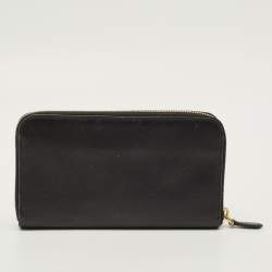 Pre Owned Prada Black Saffiano Leather Zip Around Wallet