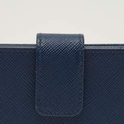 Pre Owned حامل بطاقة برادا أكورديون جلد سافيانو أزرق