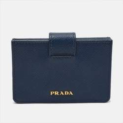 Pre Owned حامل بطاقة برادا أكورديون جلد سافيانو أزرق