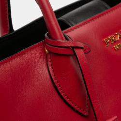 Pre Owned حقيبة ساتشل برادا بيبليوتيك جلد سيتي أحمر