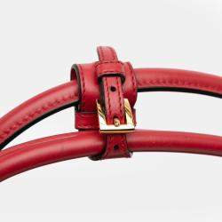 Pre Owned حقيبة ساتشل برادا بيبليوتيك جلد سيتي أحمر