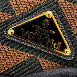 Pre Owned Prada Triangle Jacquard Tote Bag Brown/Black Canvas Leather