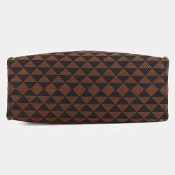 Pre Owned Prada Triangle Jacquard Tote Bag Brown/Black Canvas Leather