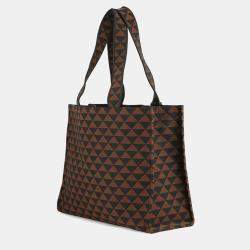 Pre Owned Prada Triangle Jacquard Tote Bag Brown/Black Canvas Leather
