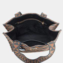 Pre Owned Prada Triangle Jacquard Tote Bag Brown/Black Canvas Leather