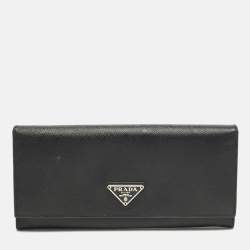 Pre Owned Prada Black Saffiano Leather Flap Continental Wallet