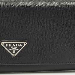 Pre Owned Prada Black Saffiano Leather Flap Continental Wallet