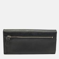 Pre Owned Prada Black Saffiano Leather Flap Continental Wallet