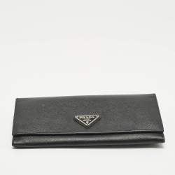 Pre Owned Prada Black Saffiano Leather Flap Continental Wallet