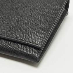 Pre Owned Prada Black Saffiano Leather Flap Continental Wallet