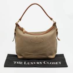 Pre Owned Prada Beige/Tan Logo Jacquard Canvas and Leather Hobo