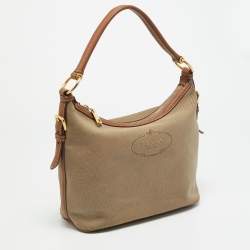 Pre Owned Prada Beige/Tan Logo Jacquard Canvas and Leather Hobo