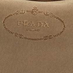 Pre Owned Prada Beige/Tan Logo Jacquard Canvas and Leather Hobo