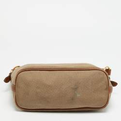 Pre Owned Prada Beige/Tan Logo Jacquard Canvas and Leather Hobo