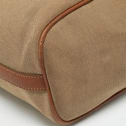 Pre Owned Prada Beige/Tan Logo Jacquard Canvas and Leather Hobo