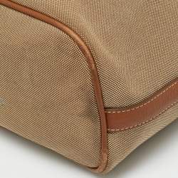 Pre Owned Prada Beige/Tan Logo Jacquard Canvas and Leather Hobo