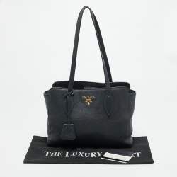 Pre Owned Prada Vitello Phenix Small Black Leather Tote