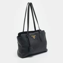 Pre Owned Prada Vitello Phenix Small Black Leather Tote