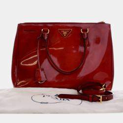 Pre Owned Prada Red Medium Spazzolato Galleria Double Zip Satchel