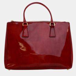 Pre Owned Prada Red Medium Spazzolato Galleria Double Zip Satchel