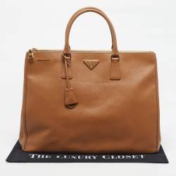 Pre Owned Prada Double Zip Executive Extra Large Brown Saffiano Leather Tote