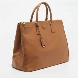 Pre Owned Prada Double Zip Executive Extra Large Brown Saffiano Leather Tote