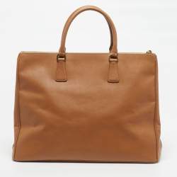 Pre Owned Prada Double Zip Executive Extra Large Brown Saffiano Leather Tote
