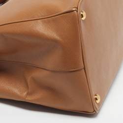 Pre Owned Prada Double Zip Executive Extra Large Brown Saffiano Leather Tote